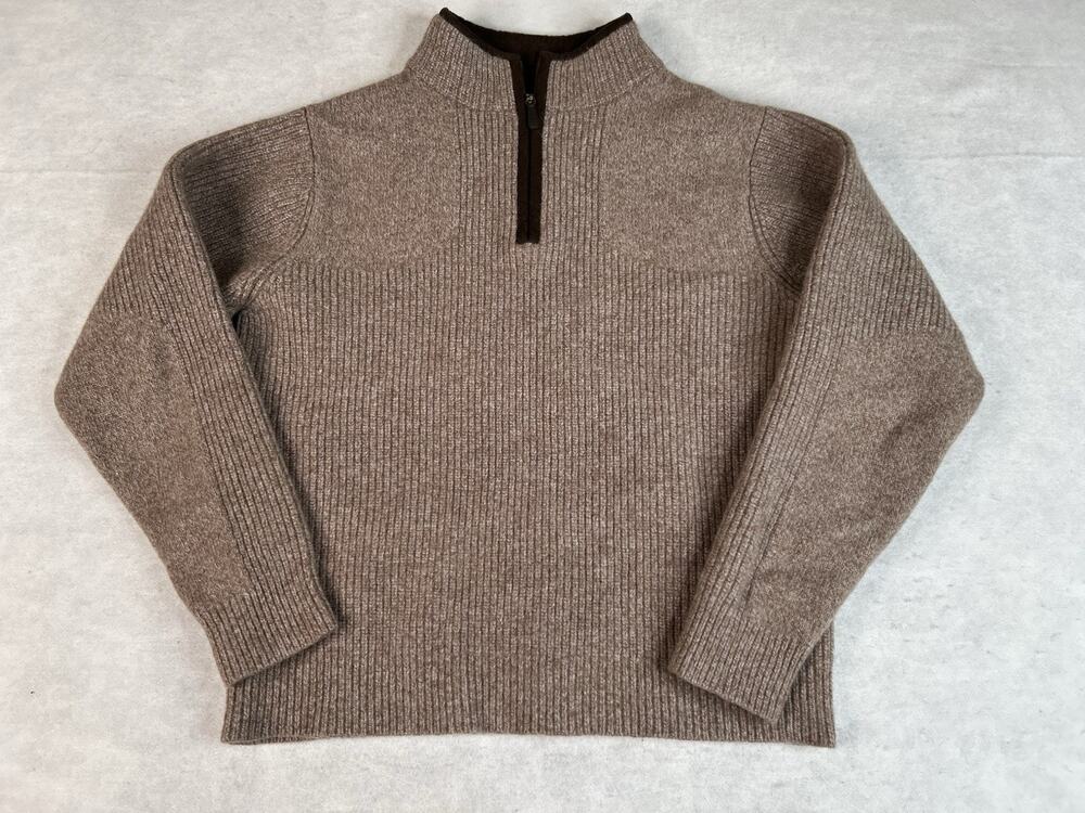 LL Bean Waterfowl Sweater Men's Size Small Brown 100% Merino Lambswool Wool